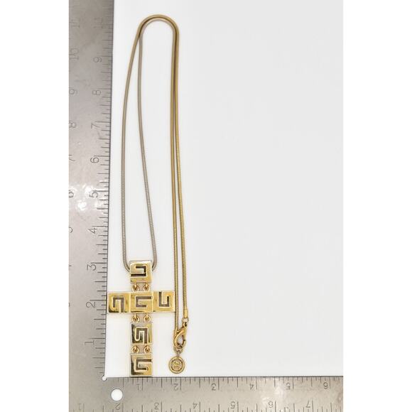 Givenchy Vintage Cross Necklace G Logo Chunky Gold Unisex Signed AS IS 80s Bin7A - Picture 12 of 12